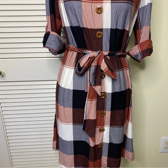 J for Justify Dress Off-Shoulder Plaid Mini Dress Women Belted Size Large - Picture 8 of 11